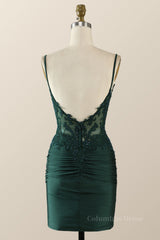 Prom Dresses Long Beautiful, Straps Emerald Green Appliques Bodycon Mini Dress