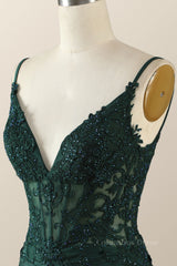 Prom Dress Sweetheart, Straps Emerald Green Appliques Bodycon Mini Dress
