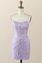 Bridesmaid Dresses Convertable, Straps Floral Embroidered Lavender Bodycon Mini Dress