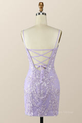 Bridesmaids Dress Convertible, Straps Floral Embroidered Lavender Bodycon Mini Dress