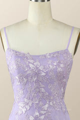 Bridesmaid Dress Convertible, Straps Floral Embroidered Lavender Bodycon Mini Dress