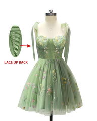 Prom Dresses Under 56, Straps Green Floral Short Princess Dress