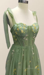 Prom Dresses Uk, Straps Green Floral Short Princess Dress