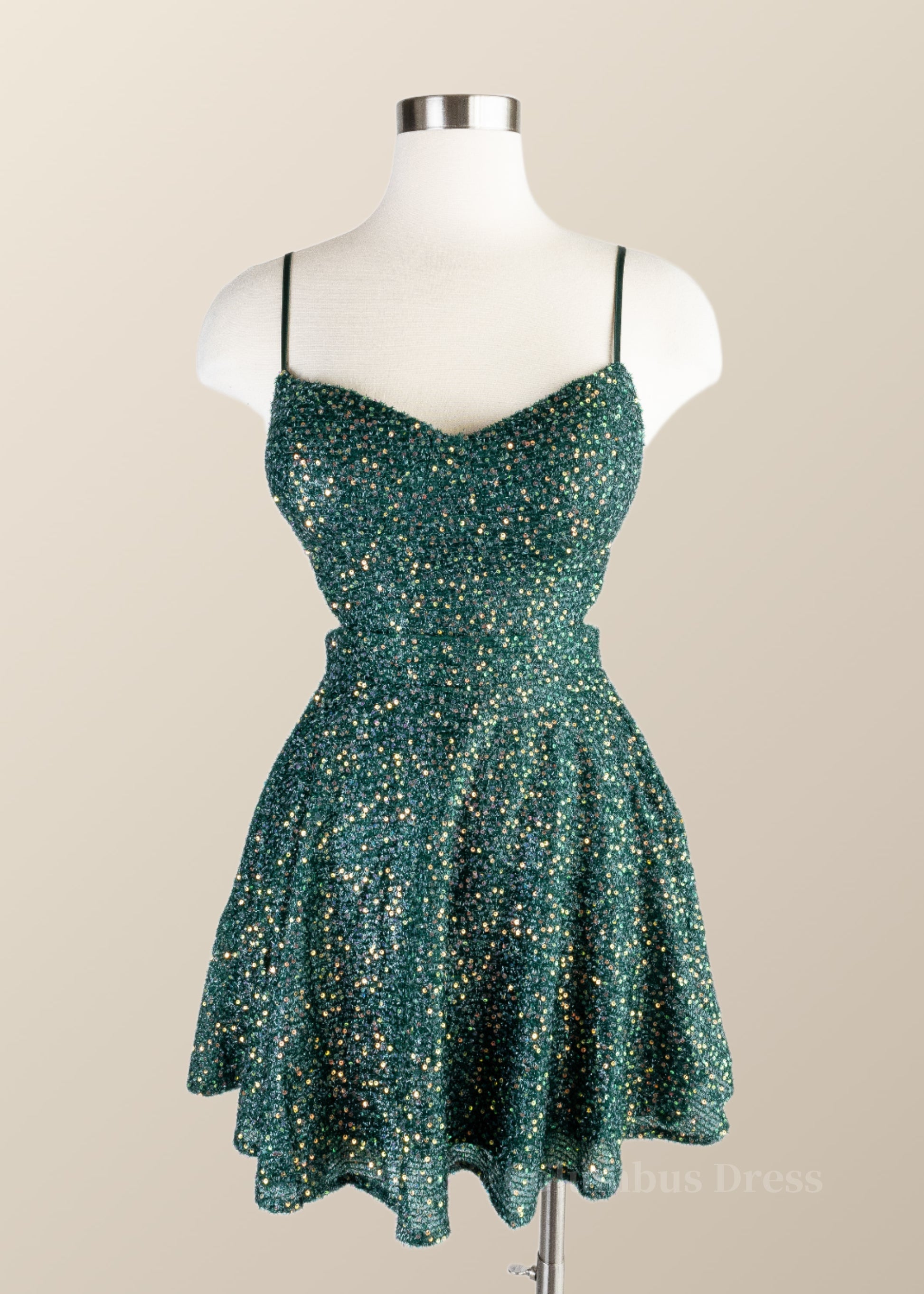 Formal Dress Idea, Straps Green Sequin A-line Short Princess Dress