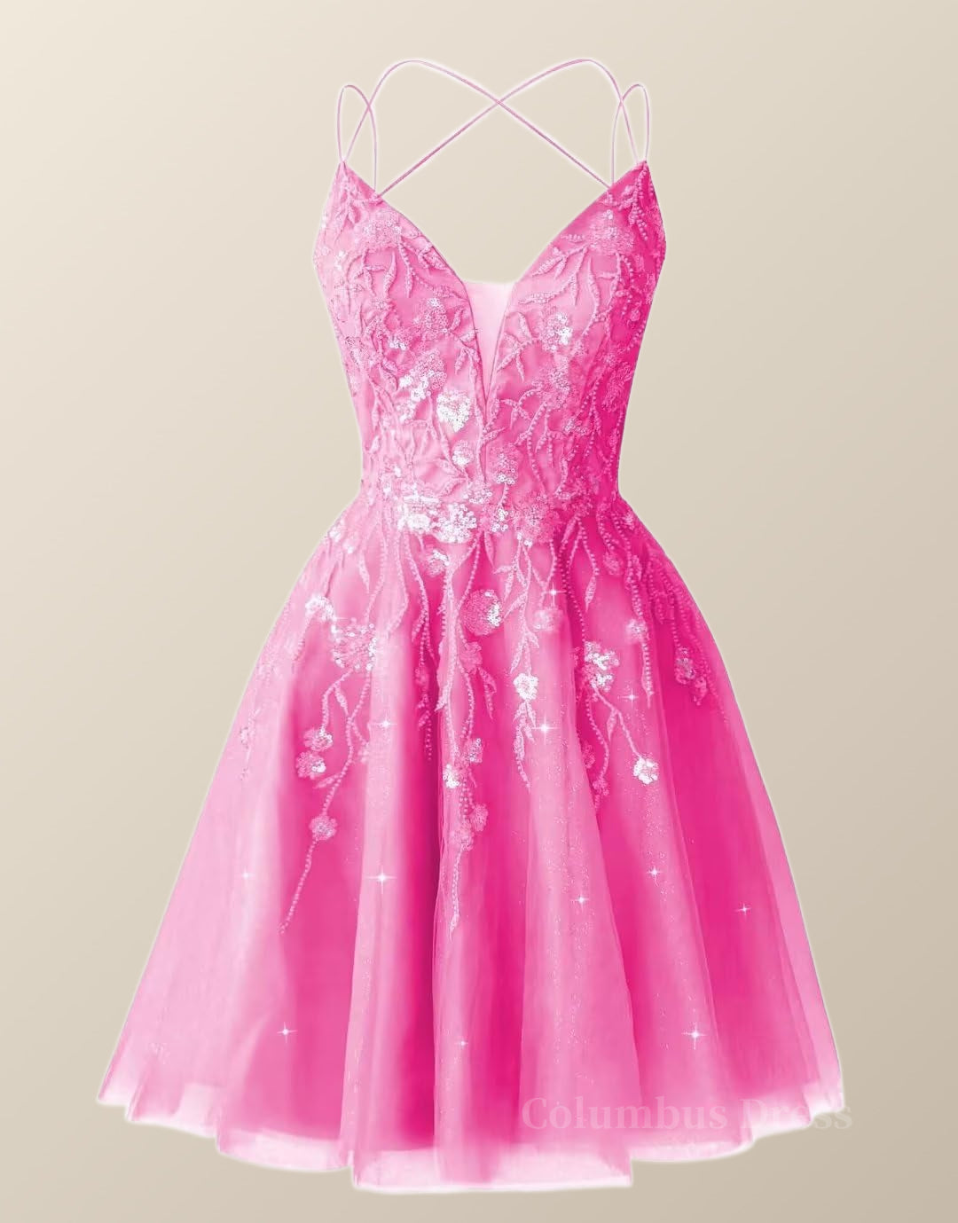 Prom Dress Designers, Straps Hot Pink Sequin A-line Short Dress