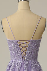 Bridesmaid Dress Colorful, Straps Lavender Appliuqes A-line Long Formal Dress with Slit