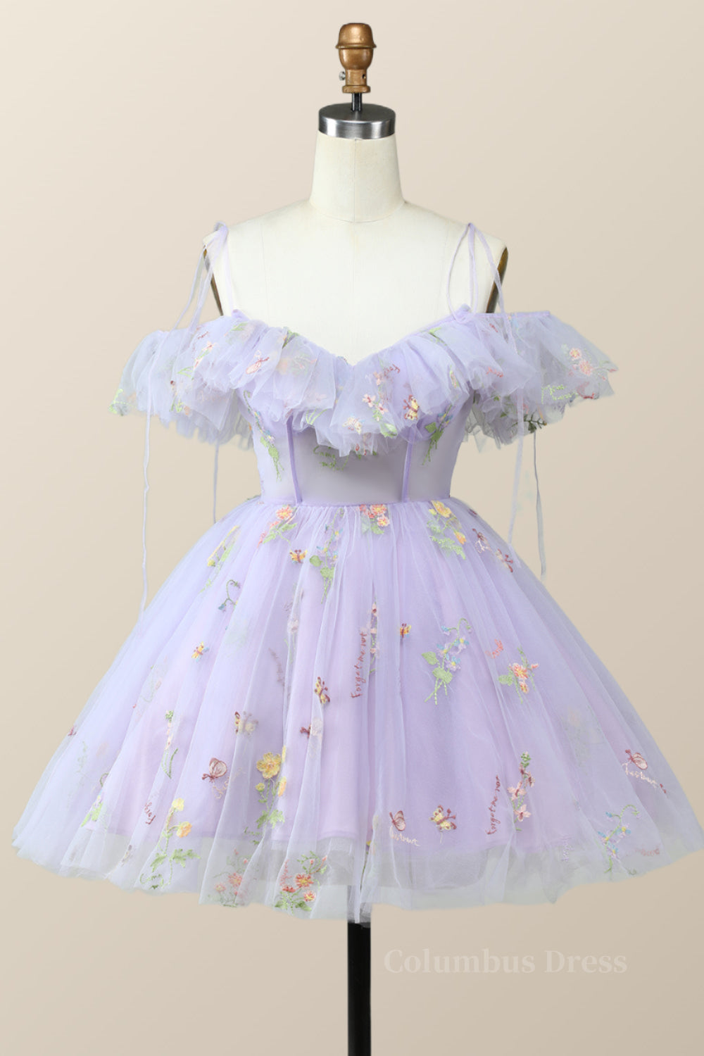 Mother Of The Bride Dress, Straps Lavender Floral A-line Short Homecoming Dress