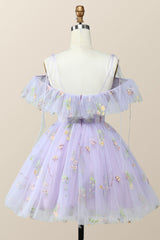 Boho Wedding, Straps Lavender Floral A-line Short Homecoming Dress