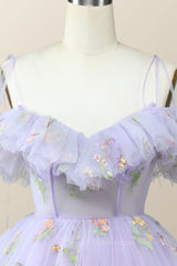 Bridesmaids Dresses Peach, Straps Lavender Floral A-line Short Homecoming Dress