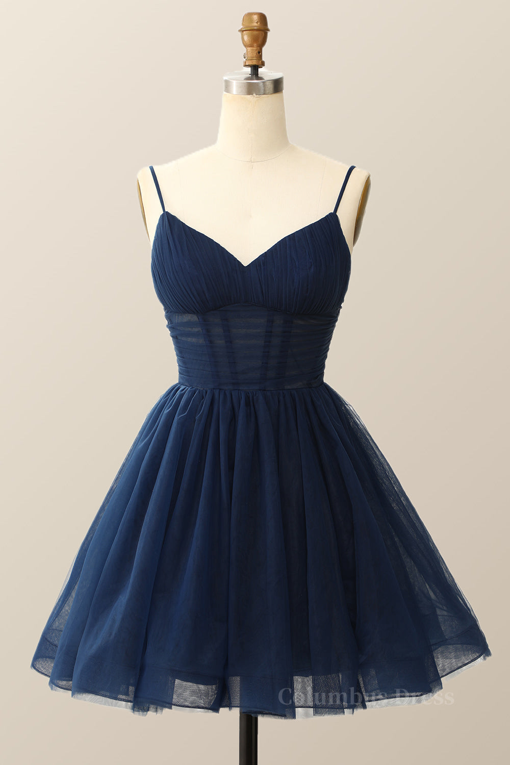 Night Club Outfit, Straps Navy Blue Pleated A-line Homecoming Dress