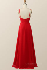 Prom Dress Shops Nearby, Straps Red Twisted Chiffon Long Bridesmaid Dress