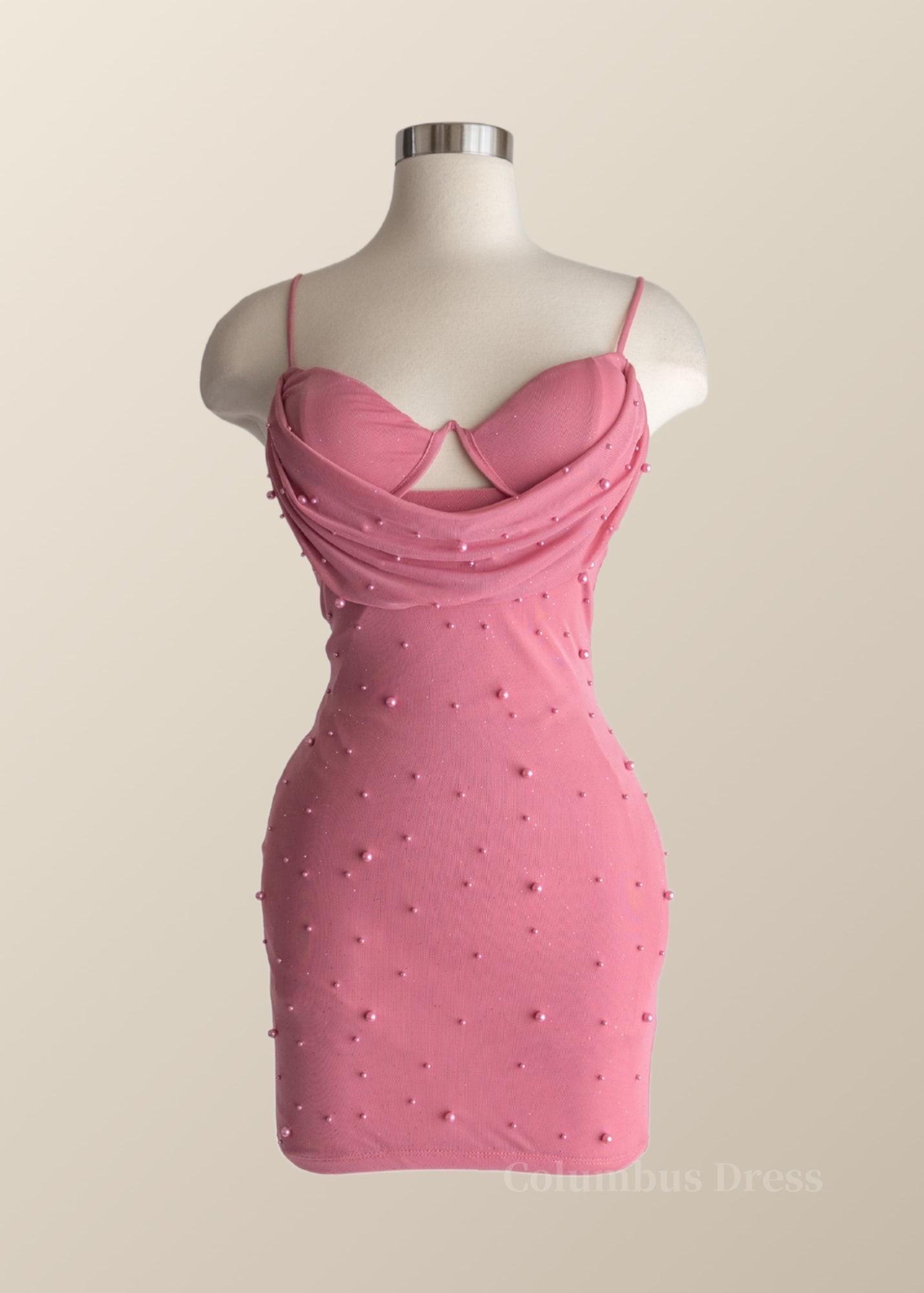 Formal Dress To Attend Wedding, Straps Rose Corset Mini Dress with Pearls