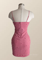 Formal Dresses Over 55, Straps Rose Corset Mini Dress with Pearls