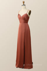 Prom Dresses Under 55, Straps Terracotta A-line Empire Long Bridesmaid Dress