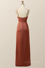 Prom Dress 2028, Straps Terracotta A-line Empire Long Bridesmaid Dress