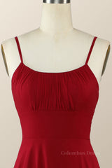 Party Dress Websites, Straps Wine Red Chiffon A-line Long Bridesmaid Dress