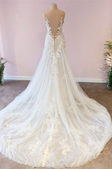 Wedding Dress Dress, Stunning Long A-Line Tulle Sweetheart Appliques Lace Wedding Dress