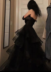 Formal Dress Style, Sweetheart Black Rufflue Long Prom Evening Dress