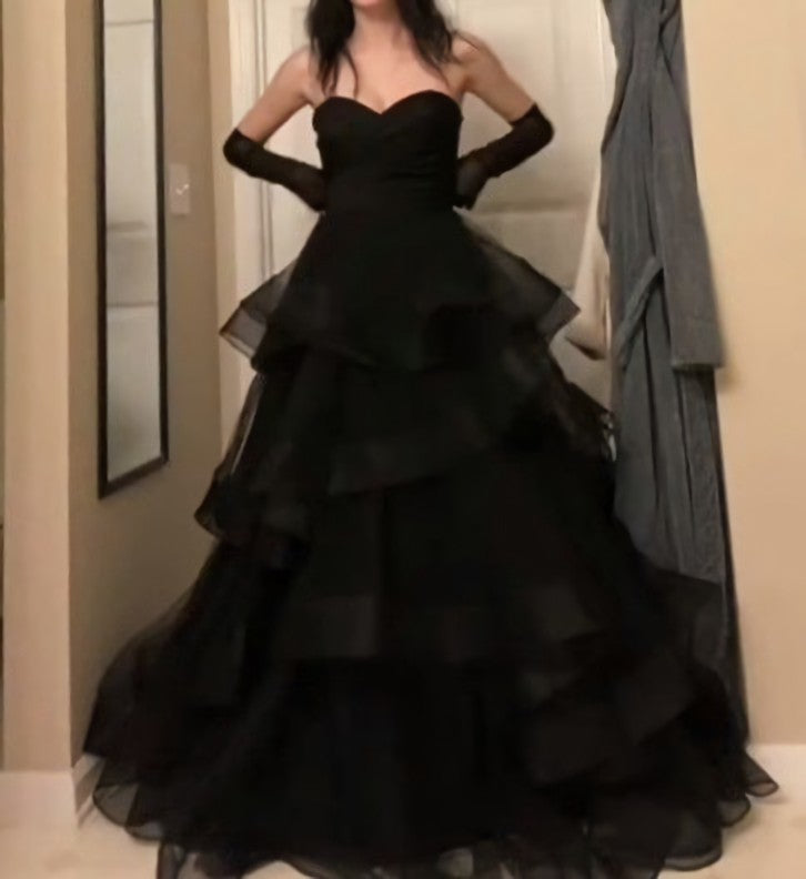 Formal Dressing Style, Sweetheart Black Rufflue Long Prom Evening Dress