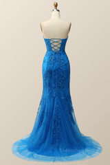 Evening Dress With Sleeves, Sweetheart Blue Lace Mermaid Dress
