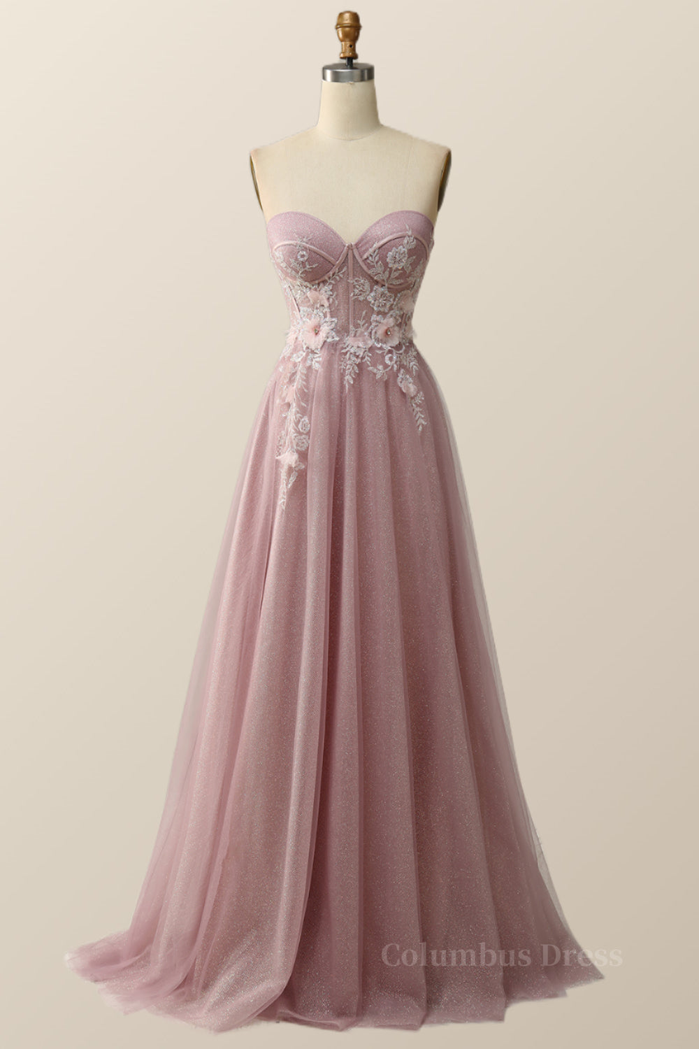 Evening Dress Petite, Sweetheart Blush Pink 3D Floral Formal Dress