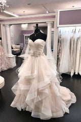 Wedsing Dress Vintage, Sweetheart Champange Ruffless Ball Gown Princess Wedding Dress