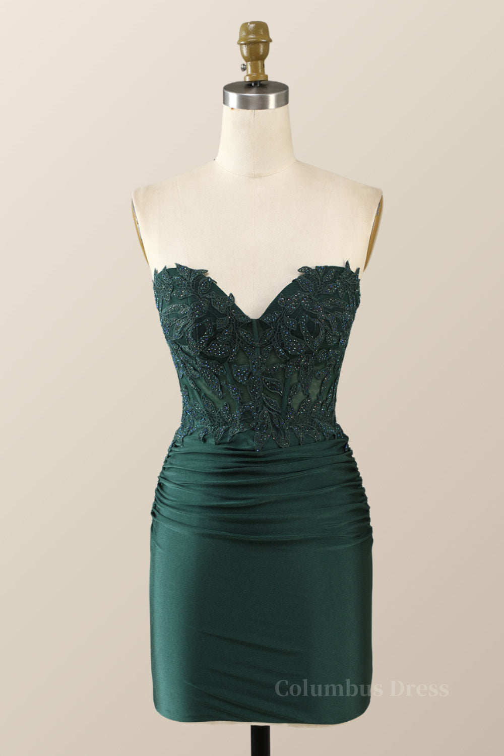 Prom Dresses Princess Style, Sweetheart Emerald Green Appliques Tight Mini Dress