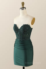 Prom Dress Princess Style, Sweetheart Emerald Green Appliques Tight Mini Dress