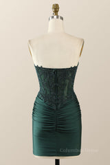 Prom Dresses With Sleeve, Sweetheart Emerald Green Appliques Tight Mini Dress