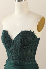 Prom Dress With Sleeves, Sweetheart Emerald Green Appliques Tight Mini Dress
