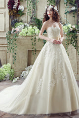 Wedding Dresses Gown, Sweetheart Lace Appliques Light Champagne Wedding Dresses