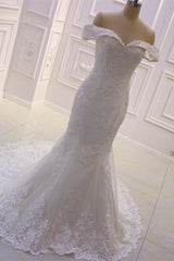 Wedding Dress Styles 2025, Sweetheart Lace Appliques Off the Shoulder Detachable Train Wedding Dress