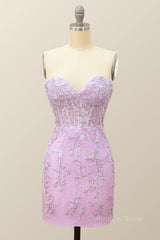 Party Dress Bling, Sweetheart Lavender Lace Bodycon Mini Dress