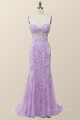 Party Dress Shop Near Me, Sweetheart Lavender Lace Mermaid Long Prom Dress