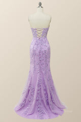 Party Dress On Line, Sweetheart Lavender Lace Mermaid Long Prom Dress