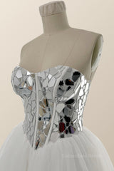 Prom Dress Unique, Sweetheart Mirror Glass A-line Short Dress