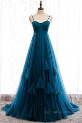 Bridesmaid Dress Blush Pink, Sweetheart Neck Blue Long Prom Dress, Long Blue Formal Graduation Evening Dress