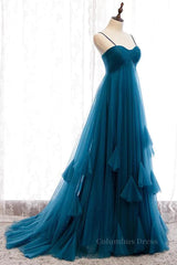 Bridesmaid Dresses Blush Pink, Sweetheart Neck Blue Long Prom Dress, Long Blue Formal Graduation Evening Dress