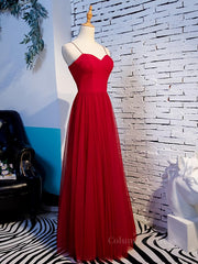 Winter Formal, Sweetheart Neck Red Long Prom Dresses, Red Long Formal Evening Dresses