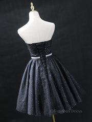 Party Dress For Teen, Sweetheart Neck Short Black Prom Dresses, Little Black Formal Evening Graduation Dresses