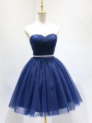 Party Dress Cheap, Sweetheart Neck Short Blue Prom Dresses, Short Blue Formal Homecoming Graduation Dresses