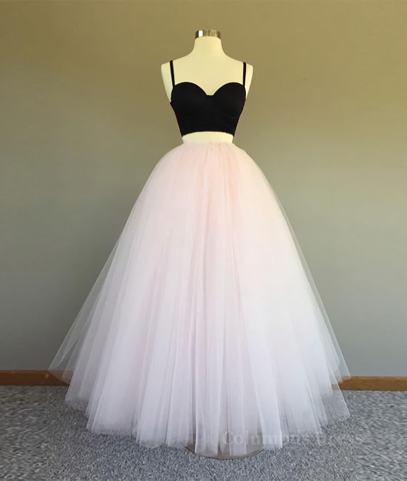 Bridesmaid Dress Shops, Sweetheart Neck Spaghetti Straps 2 Pieces Black Top Light Pink Long Prom Dress, Light Pink Formal Dress, Evening Dress