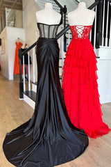 Homecoming Dresses Unique, Sweetheart Red Corset Chiffon Ruffle Long Prom Dress