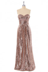 Bridesmaid Nail, Sweetheart Rose Gold Sequin A-line Long Bridesmaid Dress