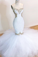 Wedding Dress Long, Sweetheart Sleeveless Lace Tulle Appliques Sequins Mermaid Wedding Bridal Gowns