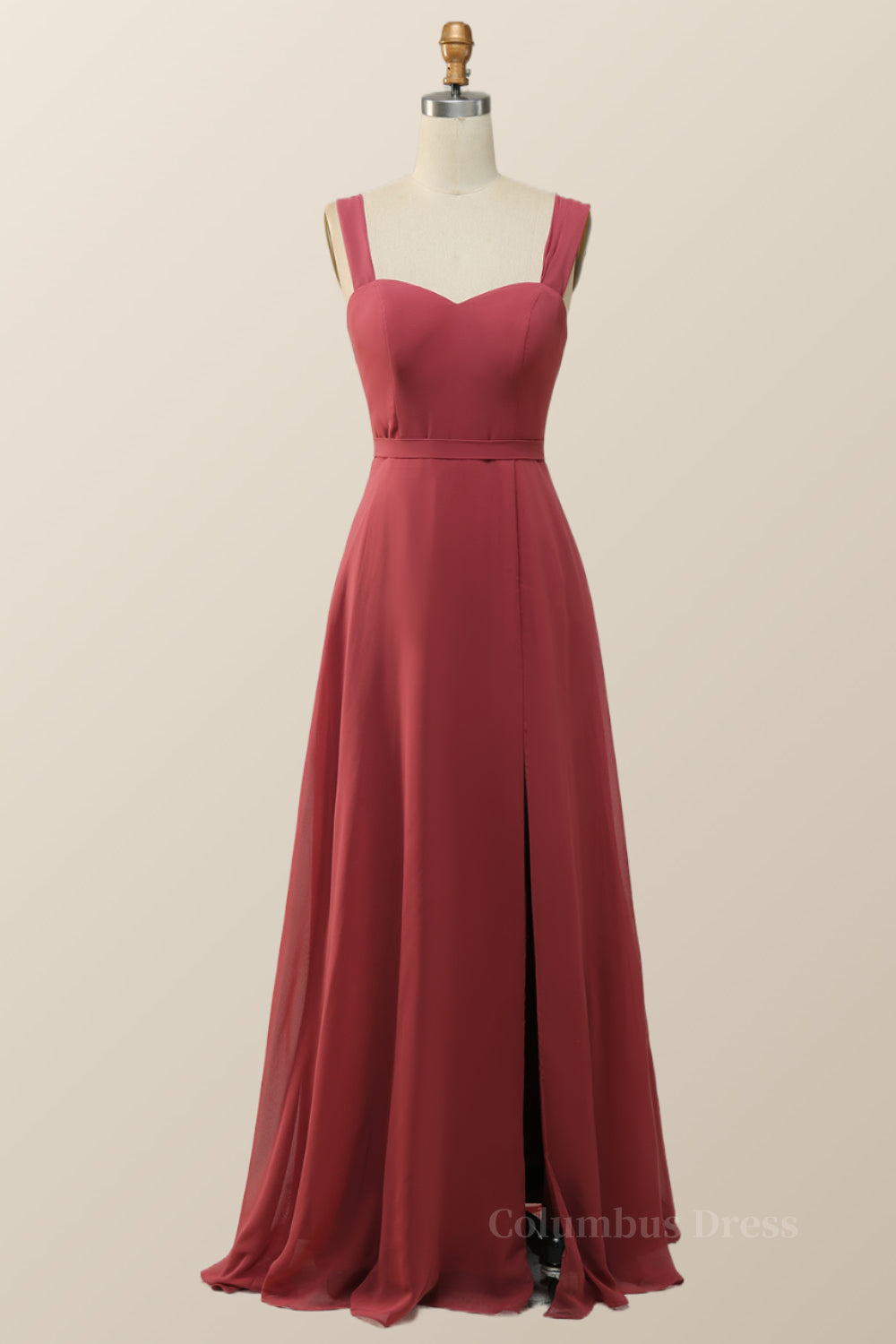 Summer Dress, Sweetheart Terracotta Chiffon Long Bridesmaid Dress