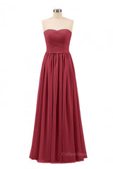 Wedding Inspiration, Sweetheart Wine Red Pleated Chiffon Long Bridesmaid Dress