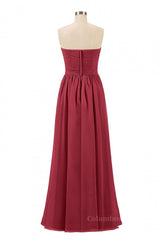 Prom Shoes, Sweetheart Wine Red Pleated Chiffon Long Bridesmaid Dress