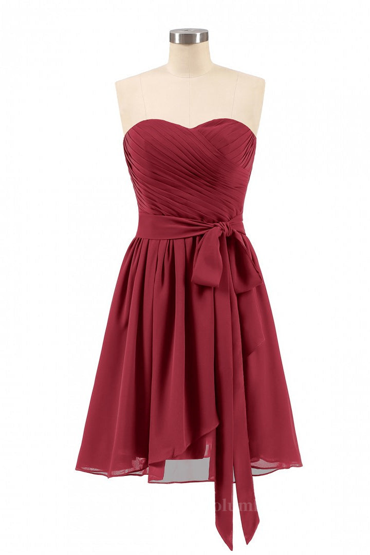 Pretty Prom Dress, Sweetheart Wine Red Pleated Short A-line Bridesmaid Dresss
