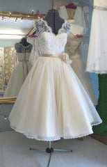 Wedding Dresses Short, Tea Length Antique Wedding Dress 1950's Vintage Wedding Dress Retro